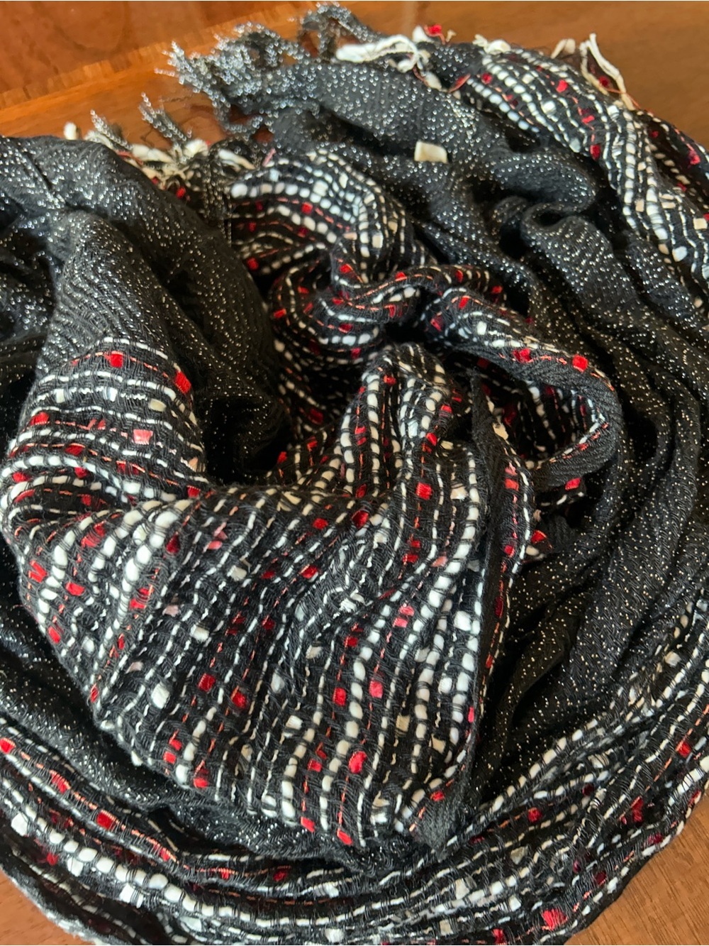 Black, White & Red Woven Women's Scarf 15“ x 67“
